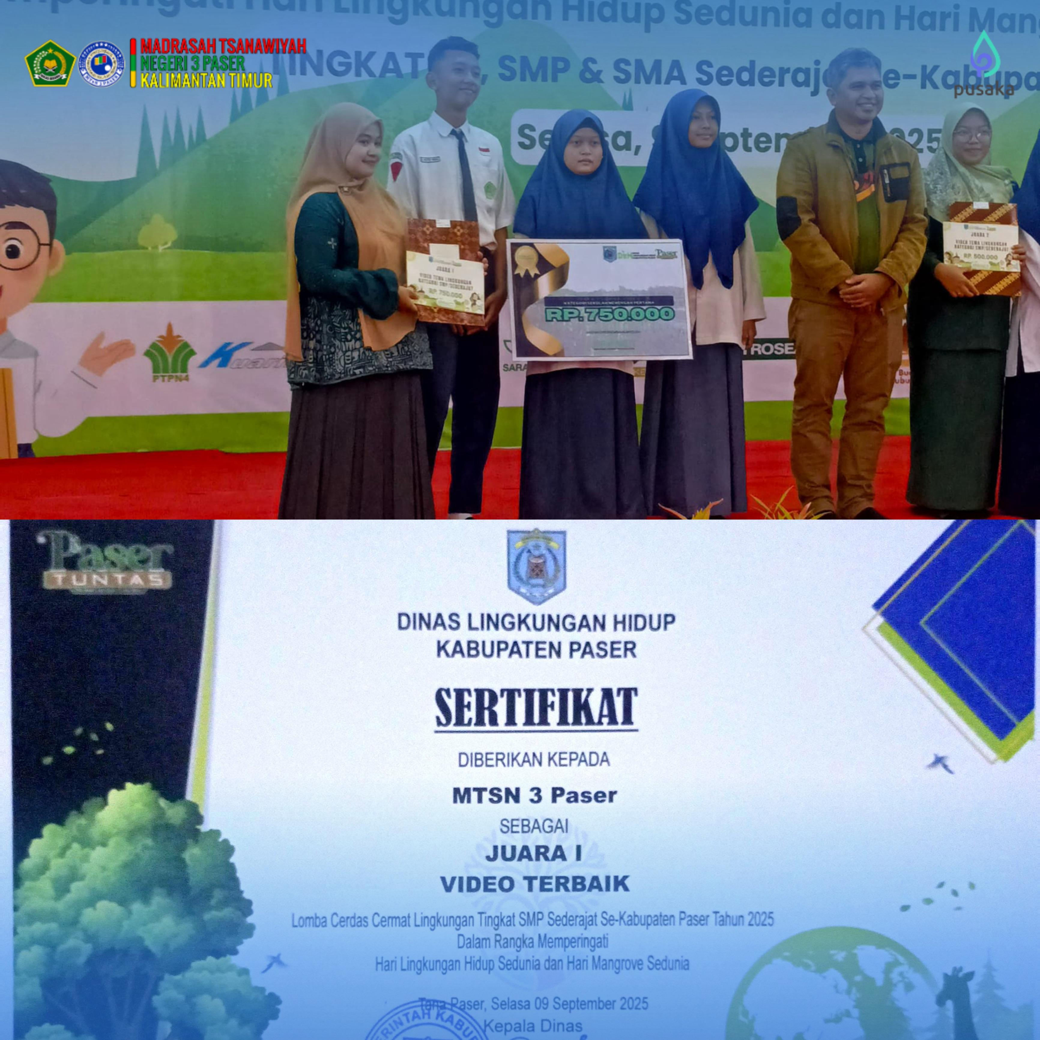 Kalahkan Puluhan Sekolah, MTsN 3 Paser Sabet Gelar Juara 1 Video Terbaik Tema Lingkungan